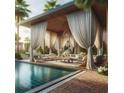 A luxurious covered patio with comfortable seating next to a sparkling pool at 134 Spring St, Charleston, SC 29403