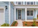 Charming front porch featuring an entry door, complemented by manicured landscaping at 208 Cherry Grove Dr, Summerville, SC 29483