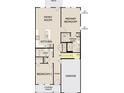 This floorplan displays a 2 bedroom, 2 bath layout with an open kitchen and primary suite at 857 Descartes St, Summerville, SC 29486