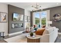 Cozy living room with large windows, modern decor, and a sleek fireplace at 566 Scholar Way, Summerville, SC 29486