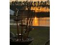 Backyard features a tiered fountain with a view of the lake at sunset at 247 Godwit Dr, Summerville, SC 29486