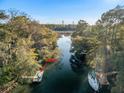 Picturesque waterfront view featuring a private dock, serene river, and lush trees at 317 Seewee Cir, Mount Pleasant, SC 29464