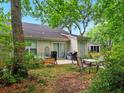 Backyard with a patio area, seating, and mature trees for shade at 325 Dupont Way, Summerville, SC 29485
