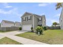 Two-story home featuring neutral siding, a two-car garage and a well-manicured front lawn at 9706 Fanning Basket Ln, Ladson, SC 29456