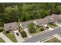 An aerial view of homes in a suburban neighborhood with mature trees and well-maintained lawns at 4872 Law Blvd, Summerville, SC 29485