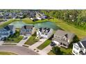 Aerial view of beautiful homes with a pond and landscaping in a quiet neighborhood near lush greenery at 4024 Exploration Rd, Ladson, SC 29456