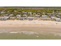 Panoramic aerial view of the beach, ocean, and the neighborhood with charming beach houses at 412 Palmetto Blvd, Edisto Island, SC 29438
