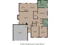 Detailed floorplan illustrating the layout of the home with dimensions of each room, including the kitchen and bedrooms at 2560 Palmetto Hall Blvd, Mount Pleasant, SC 29466
