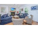 Cozy living room with fireplace, comfortable seating, and natural light at 607 Jungle Rd, Edisto Beach, SC 29438