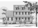Detailed black-and-white sketch of a three-story home with dormer windows and a inviting front porch at 3894 Summerton St, Mount Pleasant, SC 29466