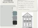 Exterior selections featuring siding, trim, doors, foundation, and roofing options with color codes for customization at 712 Rumbling Leaf Ln, Summerville, SC 29486