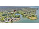 Aerial view showing the location of the property near the lake and its private dock at 107 Jacks Ln, Bonneau, SC 29431
