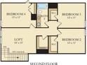Second floor plan featuring four bedrooms, a loft, and a bathroom layout at 332 Pine Crest View Dr, Summerville, SC 29486