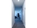 Hallway with white walls and trim, with an open view of a living area with dark gray wood flooring at 224 Coral Sunset Way, Summerville, SC 29486