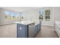 Close-up of a blue kitchen island with stainless steel appliances and quartz countertops at 399 Claret Cup Way, Charleston, SC 29414