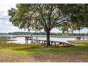 Waterside landscape view with mature trees, marsh grass, and dock with built-in bench at 3948 Gift Blvd, Johns Island, SC 29455