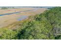 Scenic aerial view of the marsh, waterway, and wooden walkway through the grass at 1519 John Fenwick Ln, Johns Island, SC 29455