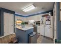 Charming kitchen with a central island, white cabinets, stainless steel appliances, and modern finishes at 1414 E Crossing Ln, Mount Pleasant, SC 29466
