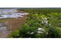 Aerial shot showcasing the beautiful home, marsh, and water views at 1510 Old Rosebud Trl, Awendaw, SC 29429