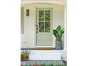 Close-up of the front door featuring a green door with decorative window panes, creating a welcoming entryway at 521 Carpenter St, Charleston, SC 29412