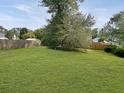 Large grassy backyard surrounded by a wooden fence and mature trees at 120 Larkspur Dr, Goose Creek, SC 29445
