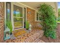 Inviting front porch with brick facade, mosaic tile, and decorated with green plants and a welcome mat at 1655 Pinckney Park Dr, Charleston, SC 29407