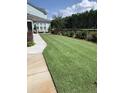 Spacious backyard with green lawn, manicured landscaping, and seating area for outdoor enjoyment at 525 Scholar Way, Summerville, SC 29486