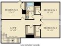 Second floor layout including four bedrooms, two baths, and a loft at 1041 Tea Time Dr, Summerville, SC 29485