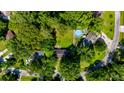 Aerial view of a property featuring a spacious backyard, swimming pool, lush greenery, and surrounding neighborhood at 210 Froman Dr, Summerville, SC 29483