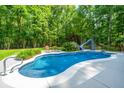 Backyard pool featuring a water slide, deck chairs, and lush landscaping for private relaxation at 69 King Charles Cir, Summerville, SC 29485