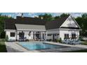 Backyard view showcasing a luxurious pool, outdoor lounge area, and stylish white exterior of the home at 0 Faulkner Dr, Mount Pleasant, SC 29466
