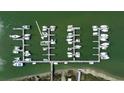 Birds-eye view of marina displaying a well-organized layout of boat slips filled with various watercraft at 2 Mcdonough Rd # B-11, Folly Beach, SC 29439