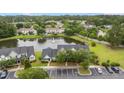 Beautiful aerial shot showcasing a community pond, lush landscaping, and convenient parking at 402 Pine Bluff Dr, Summerville, SC 29483