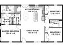 Detailed floor plan showcasing a layout with three bedrooms, two bathrooms, and a kitchen/dining area at 1219 Pineville Cir, Pineville, SC 29468