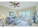Comfortable living room with a ceiling fan, furnishings, and sliding doors to the patio at 2393 Folly Rd # 1G, Folly Beach, SC 29439