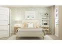 Bright bedroom with leafy green wallpaper, a large bed and a desk near the window at 203 Agrarian Ave, Summerville, SC 29485