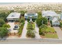 Aerial view of a gorgeous beach house nestled between lush greenery and sandy shores at 3126-B Palmetto Blvd # 4, Edisto Island, SC 29438