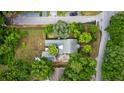 An aerial view of a charming home situated on a well-manicured lawn adorned with lush greenery and trees at 647 Ellis St, Mount Pleasant, SC 29464