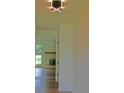 Bright hallway featuring wood floors and a glimpse into the living room with fireplace at 1101 Stuart Dr, Moncks Corner, SC 29461