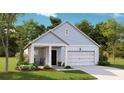 Charming home showcasing light blue siding, a cozy front porch, and an attached garage at 115 Moscato Ln, Summerville, SC 29485