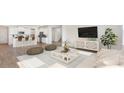 Open-concept living room features modern furniture and decor, seamlessly connecting to a stylish kitchen with bar seating at 535 Verdi Dr, Summerville, SC 29486