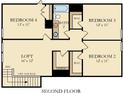 Second floor plan featuring loft, bedrooms and bath layout with linen and walk-in closets at 179 Threaded Fern St, Summerville, SC 29485