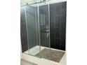 Sleek glass-enclosed shower with a stylish dark tile surround and modern fixtures at 18441 Round O Rd, Round O, SC 29474