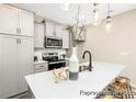 Modern kitchen features sleek white quartz countertops, gray cabinets, and stainless steel appliances at 167 Surfbird Rd # 649P, Summerville, SC 29486