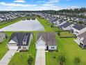 An aerial view shows a well-planned community with manicured lawns, serene pond, and neatly arranged homes, offering tranquil living at 123 Oyama Rd, Summerville, SC 29486