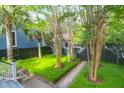 Serene backyard featuring a stone-paved pathway and beautiful palm trees at 183 Ionsborough St, Mount Pleasant, SC 29464