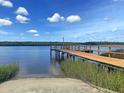 A tranquil dock extends into the calm water, framed by lush greenery and a serene blue sky at 4630 Palm View Cir, North Charleston, SC 29418