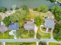 Aerial view of a neighborhood with homes nestled among lush trees near a waterfront at 634 Lynne Ave, Charleston, SC 29412