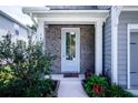 Inviting entryway with a charming light blue door, brick accents, and decorative plants at 1630 Mermentau St, Mount Pleasant, SC 29466