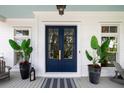 Inviting front porch with double doors, potted plants, and a charming blue ceiling at 566 Wading Pl, Daniel Island, SC 29492